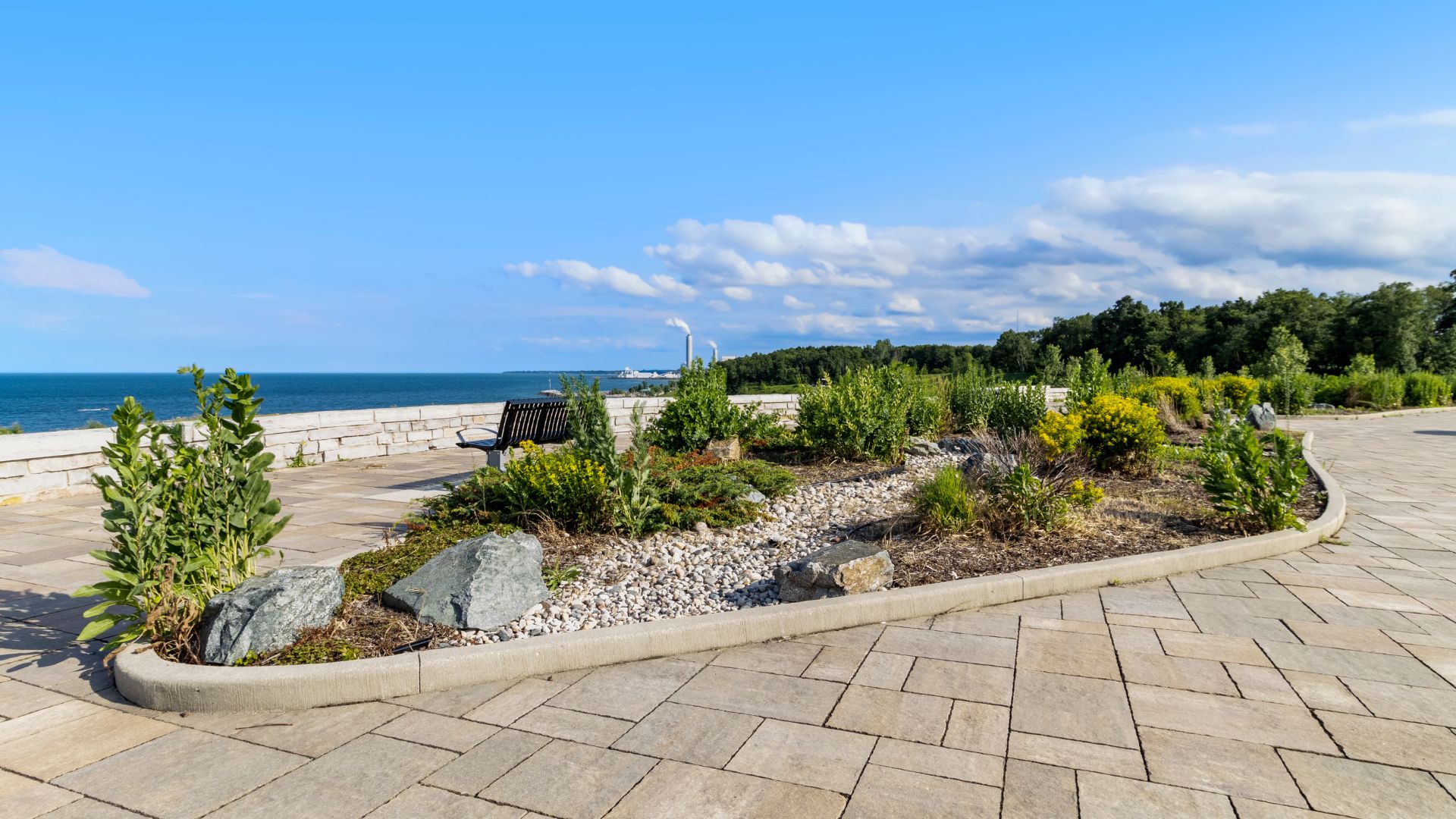 Lake Vista Park lakefront patio with Lake Michigan views