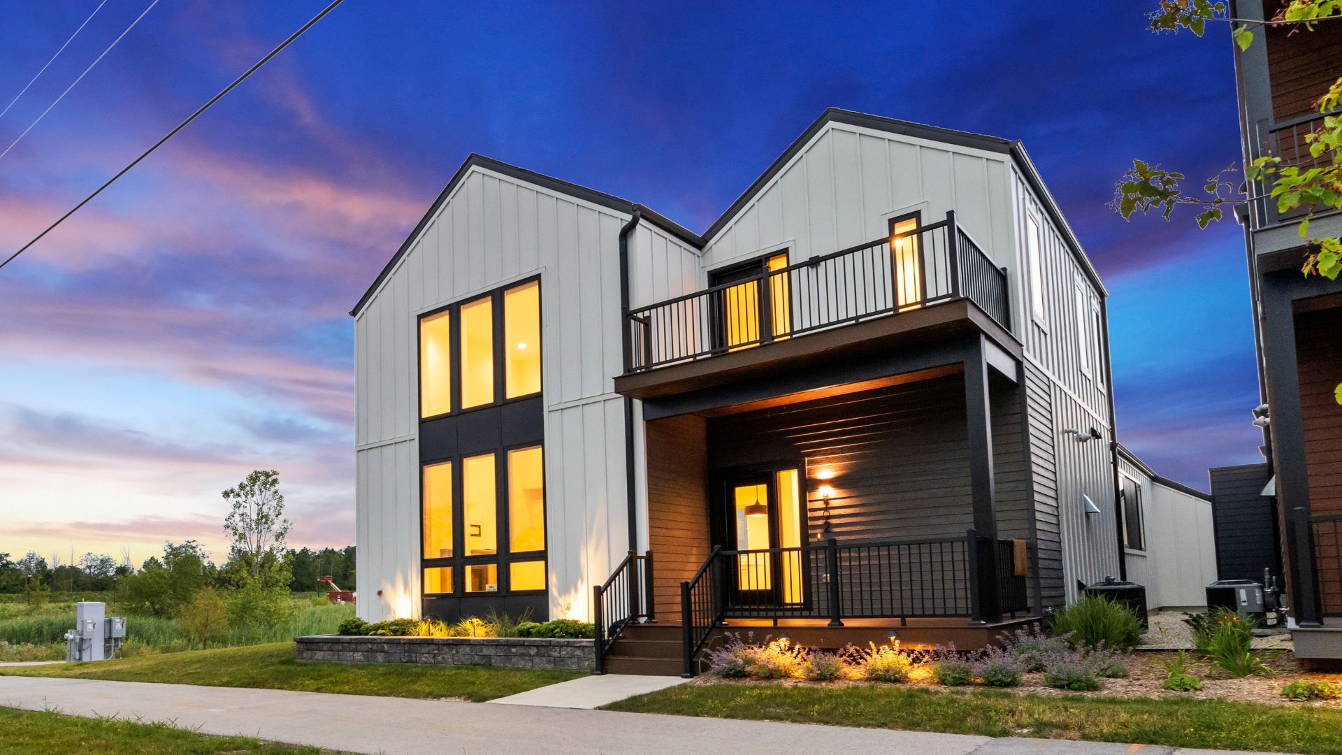 Lakeshore Commons home exterior at sunset